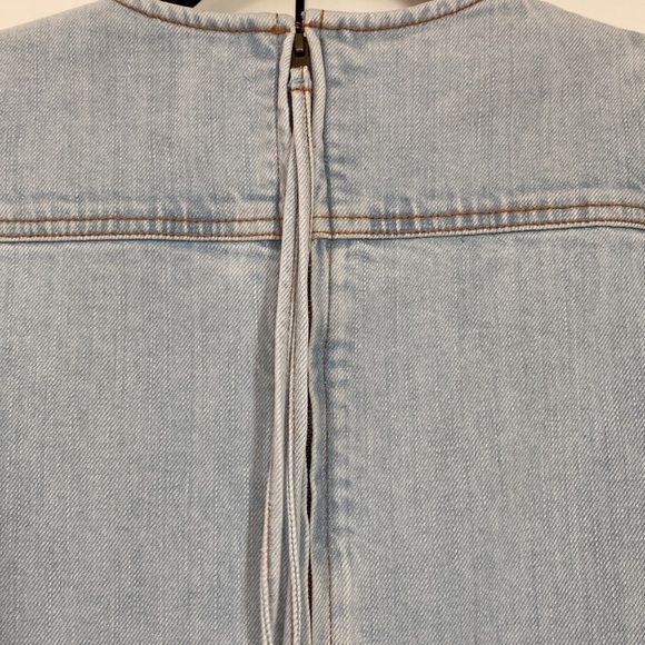 Ulla Johnson Manon Long-Sleeve‎ Denim Shift Dress Wrist Ties Puff Sleeves Zips - Picture 10 of 11